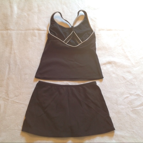 Lands End Tankini 4 6 Black Ribbed Skort Swimsuit - Picture 4 of 8